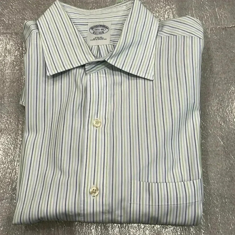 [15.5]Brooks Brothers Slim Fit All Cotton Blue/ Green  Pinstripes Dress Shirt